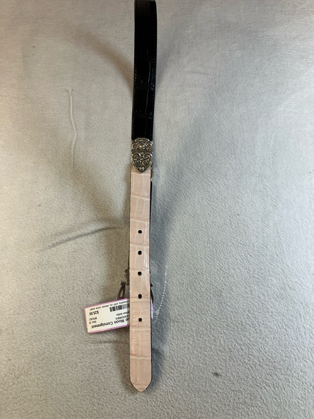 Brighton Two-Tone Leather Belt with Decorative Silver Heart Buckle